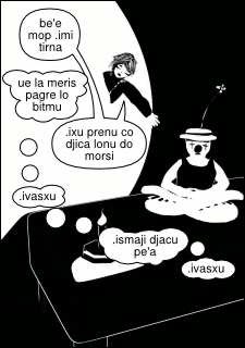 .icusku lu be'e mop .imi tirna lu .ipensi tu'a lu ue la meris pagre lo bitmu li'u .icusku lu .ixu prenu co djica lonu do morsi li'u .ipensi tu'a lu .ivasxu .ismaji djacu pe'a .ivasxu li'u