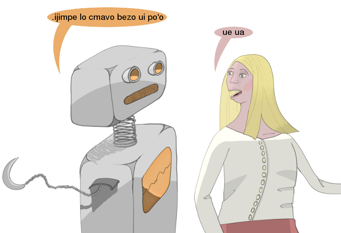 robot och flicka pratar
