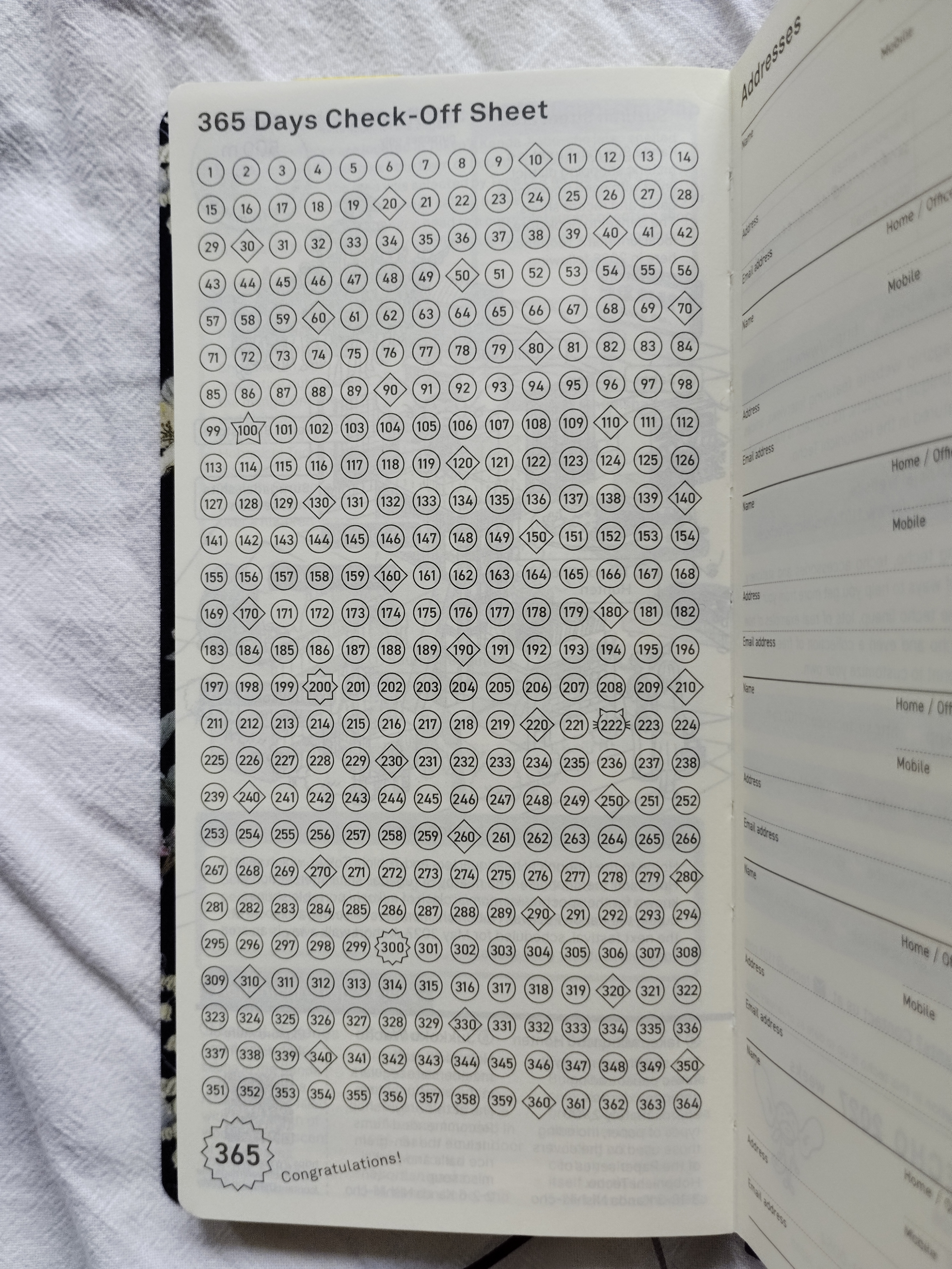 The numbers 1–365 with fourteen numbers per line