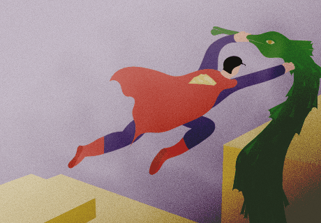 Superman defeated the monster without fear.